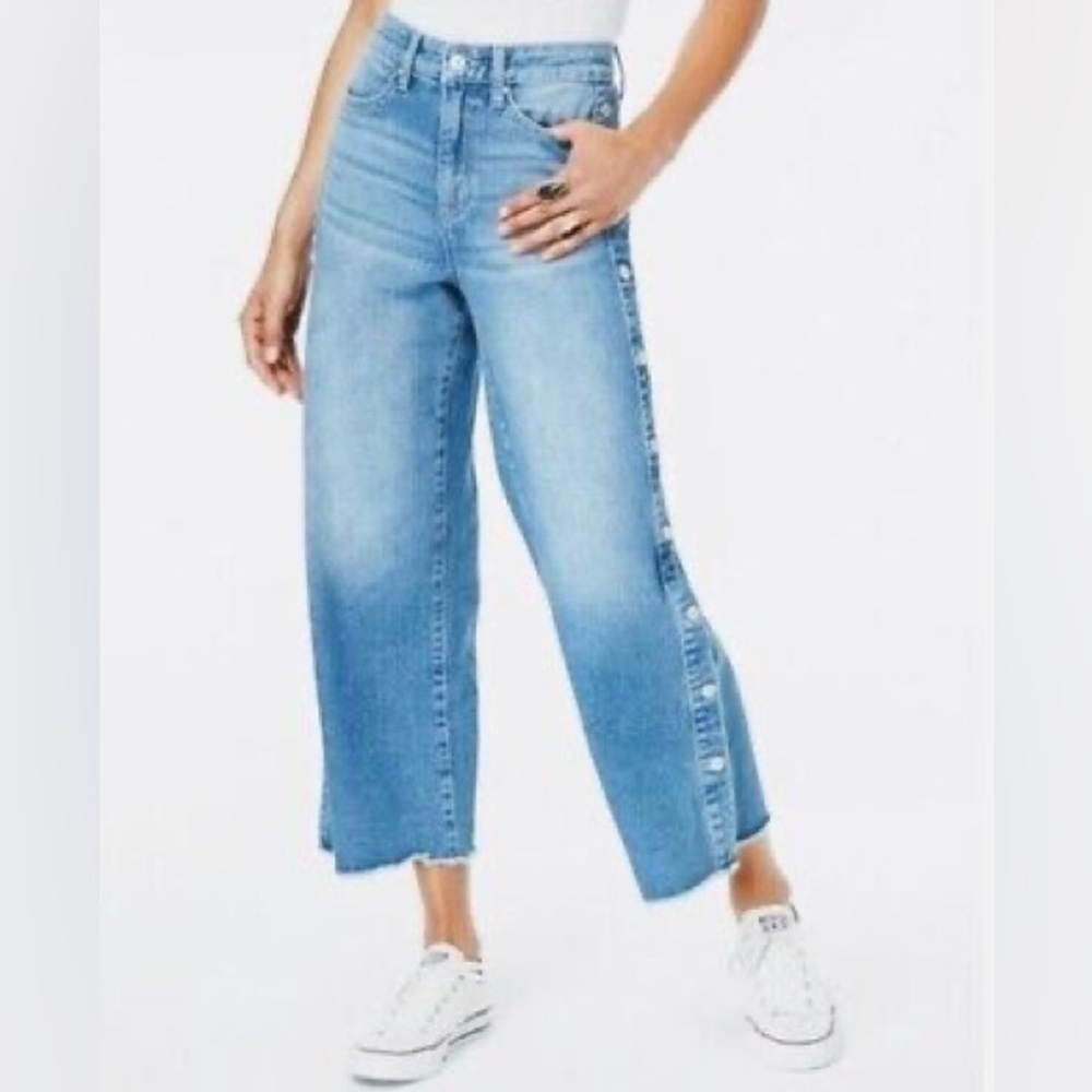 Blue Daisy Wide Leg Jeans with Button Accents